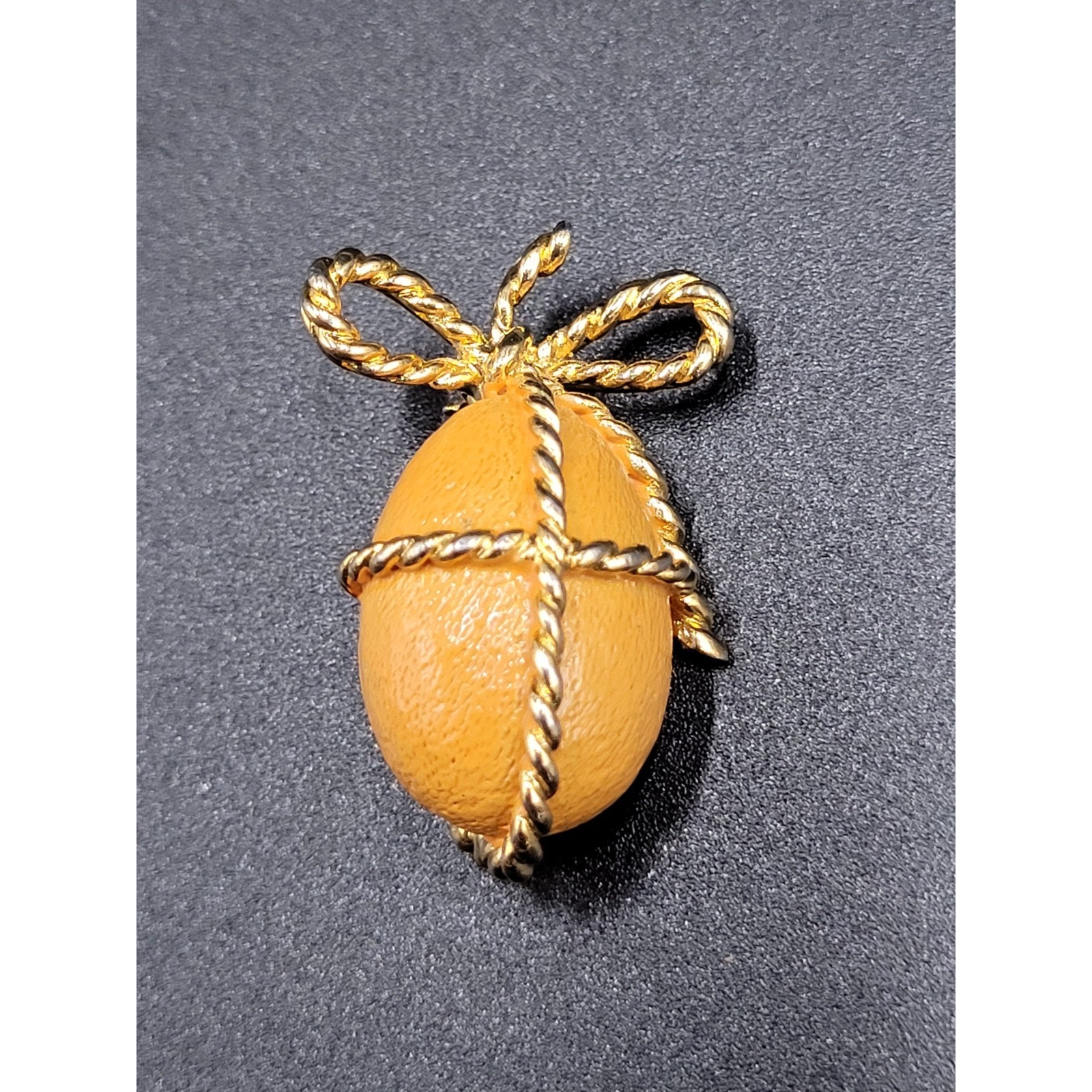 Marcel Boucher Egg Brooch Enamel Orange 8817 Gold Tone Vintage Easter Spring